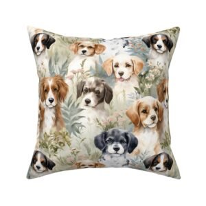 Throw Pillow in Playful Perritos Puppy Watercolor Dreams